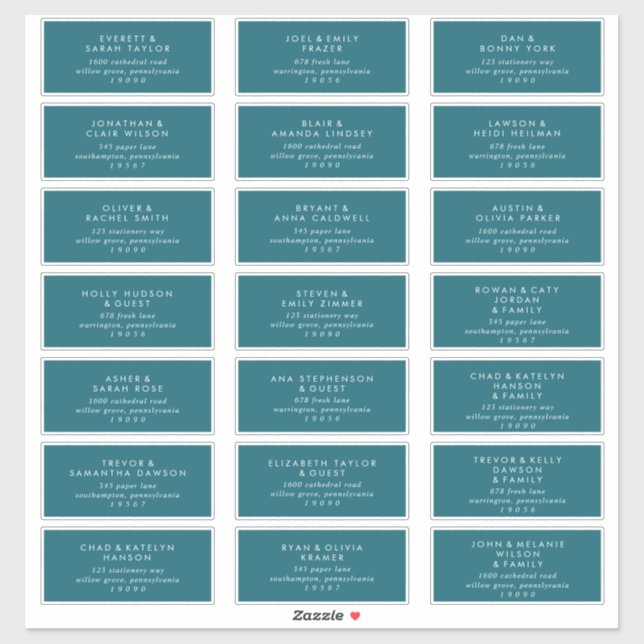 Moderne Aquamarine Hochzeitgastadressen Aufkleber (Blatt)