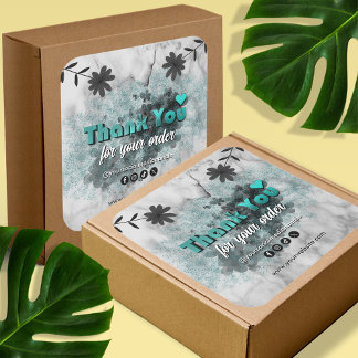 Moderne Aquamarine Metallik - Vielen Dank für Ihr  Quadratischer Aufkleber