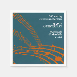 Moderne Aquamarine Orange SWEET MUSIC Happy Jubilä Serviette