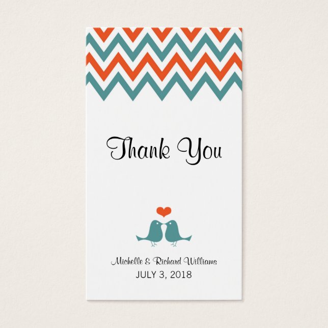 Moderne Aquamarine & orangefarbene Zickzack & Love (Vorderseite)