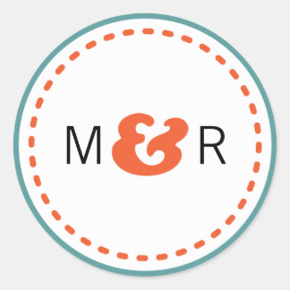 Moderne Aquamarine & orangefarbene Zickzack & Love Runder Aufkleber