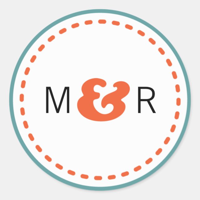 Moderne Aquamarine & orangefarbene Zickzack & Love Runder Aufkleber (Vorderseite)