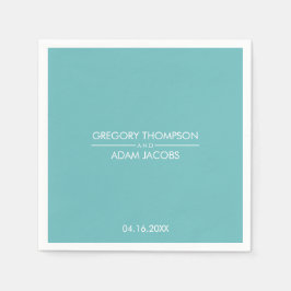 Moderne Aquamarine Paare - Name und Datum der Hoch Serviette