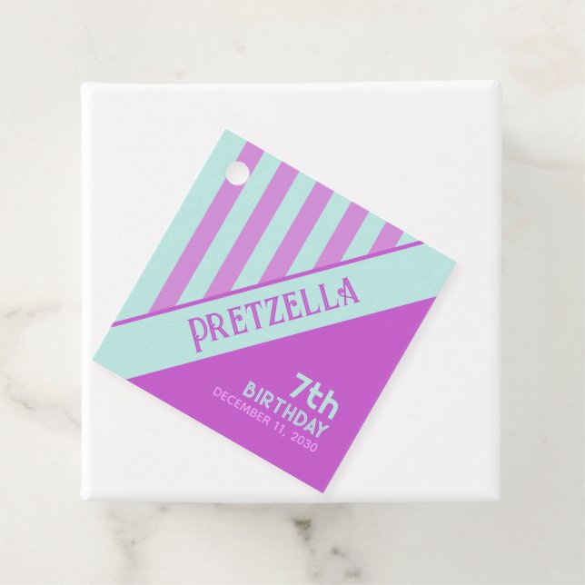 Moderne, Aquamarine, rosa Streifen - Gefältmarke Geschenkanhänger (Beispiel)