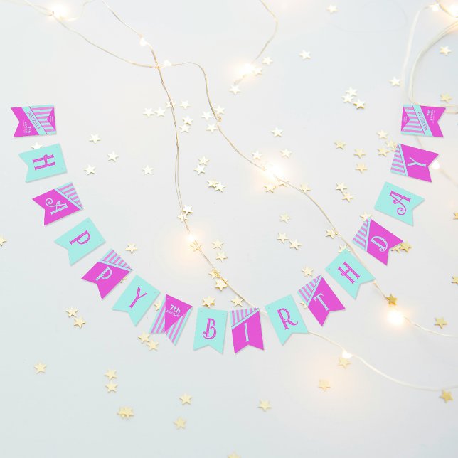 Moderne, Aquamarine, rosa Streifen Wimpelkette (Von Creator hochgeladen)