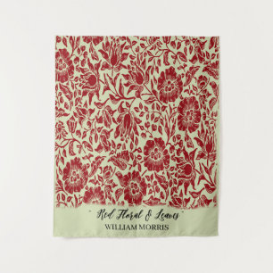 Moderne Aquamarine Rote Creme William Morris Blätt Wandteppich