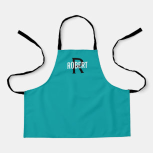 Moderne aquamarine Schürze für schwarze Monogramm