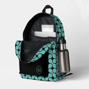 Moderne Aquamarine Schwarze Monogramm Geometrie Bedruckter Rucksack