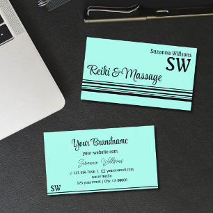 Moderne Aquamarine schwarze Streifen mit Monogram Visitenkarte