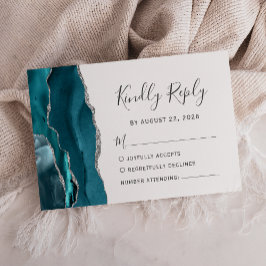 Moderne Aquamarine Silver Agate Wedding RSVP Card