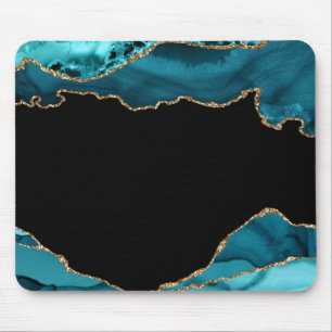 Moderne Aquamarine und Gold Agate Stone Mouse Pad Mousepad