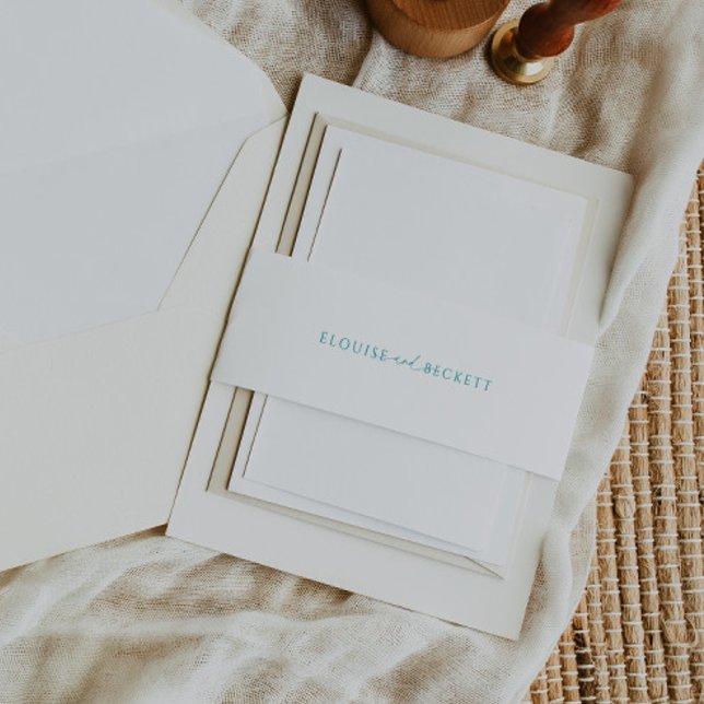 Moderne Aquamarine und weiße Hochzeit Einladende B Einladungsbanderole (Von Creator hochgeladen)