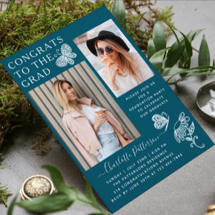 Moderne Aquamarine White Butterfly Foto Graduation Einladung