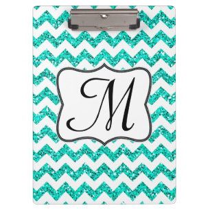 Moderne Aquamarine Zickzack Monogram Erstklammer Klemmbrett