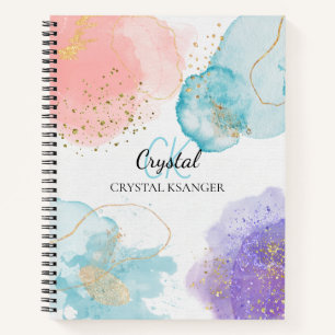 Moderne Aquarell-Abstrakte Kunst Pastell-Monogramm Notizbuch