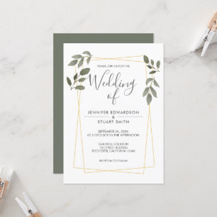 Moderne Aquarell-Blätter Goldrahmen Hochzeit Einladung