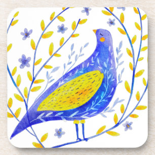 Moderne Aquarell Blau- und Gelbvogel-Kunst Getränkeuntersetzer