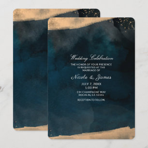 Moderne Aquarell Blau- und Pfirsich-Korallen-Chic- Einladung