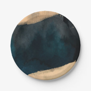 Moderne Aquarell Blau- und Pfirsichkorallen-Chic-H Pappteller