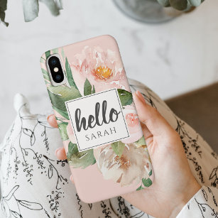 Moderne Aquarell-Blume & Hallo & Name Case-Mate iPhone Hülle