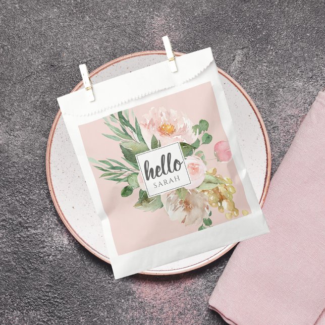 Moderne Aquarell-Blume & Hallo & Name Geschenktütchen (Von Creator hochgeladen)