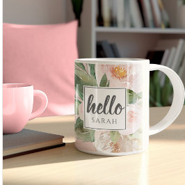 Moderne Aquarell-Blume & Hallo & Name Zweifarbige Tasse