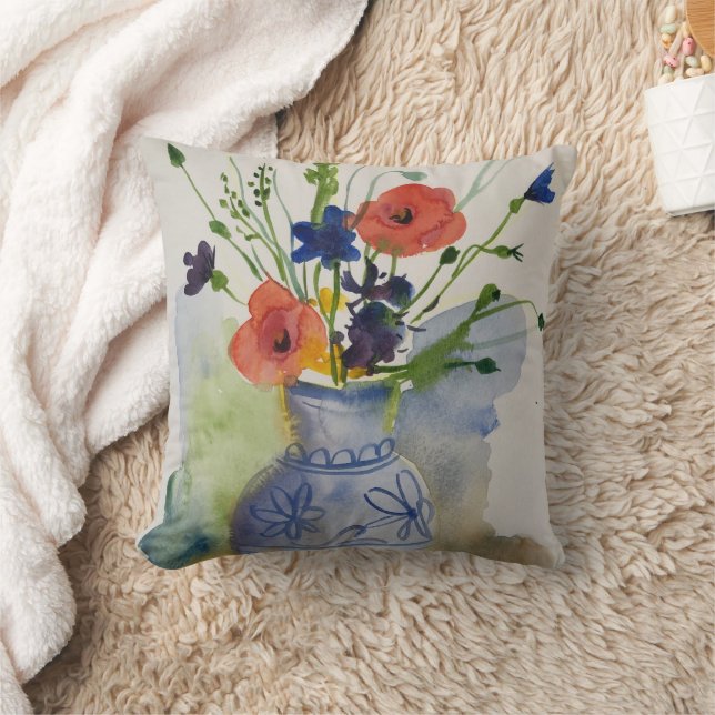 Moderne Aquarell-Blume Kissen (Decke)