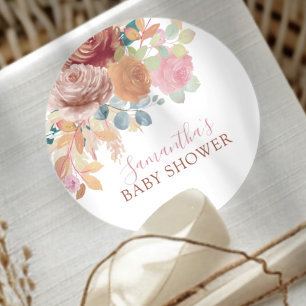 Moderne Aquarell-Blumen-Baby-Party Runder Aufkleber