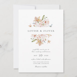 Moderne Aquarell-Blumen-Lilien-Hochzeit Einladung