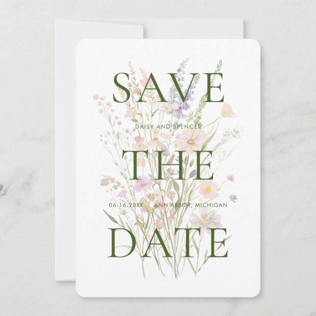 Moderne Aquarell-Blumenhochzeit Save The Date (Vorderseite)