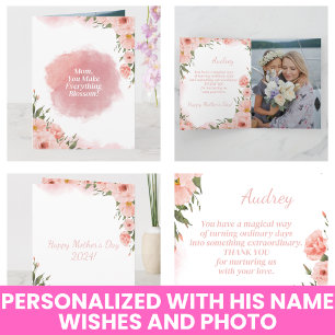 Moderne Aquarell-Eleganz Rosa Floral Muttertag Karte