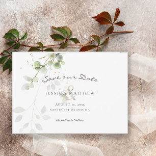 Moderne Aquarell-Eukalyptus Goldene Hochzeit Save The Date