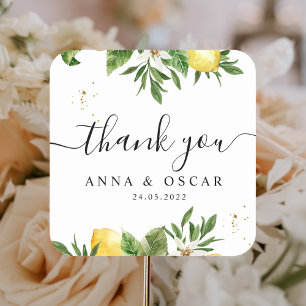 Moderne Aquarell-Gelbe Zitronen & Blatt  Quadratischer Aufkleber