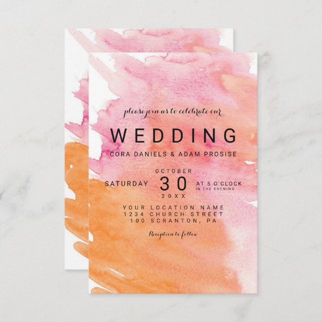 Moderne Aquarell-Herz-Hochzeits-Karte Einladung (Vorne/Hinten)