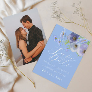 Moderne Aquarell-Hochzeit Blau Floral Save The Date