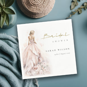 Moderne Aquarell-Hochzeitskleid Brautparty Serviette