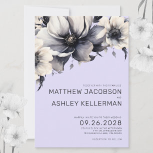 Moderne Aquarell-Lila Blumige Hochzeit Einladung