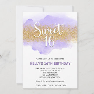 Moderne Aquarell-Lila Sweet 16 Sechzehn Einladung