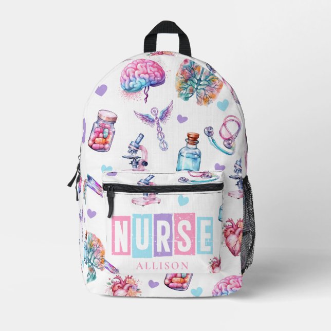 Moderne Aquarell Medizin Bedruckter Rucksack (Vorderseite)