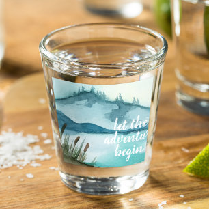 Moderne Aquarell-Natur Lasst das Abenteuer beginne Schnapsglas