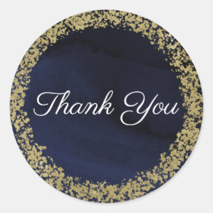 Moderne Aquarell Navyblaue und goldene Hochzeit Runder Aufkleber