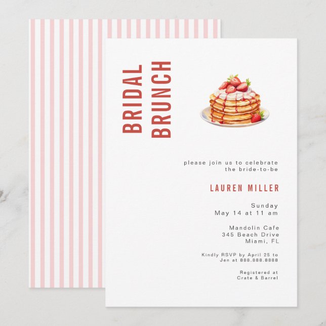 Moderne Aquarell Pancakes Bridal Brunch Dusche Einladung (Vorne/Hinten)
