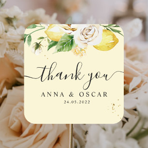 Moderne Aquarell-Pastell-Gelbe Zitronen & Blatt  Quadratischer Aufkleber