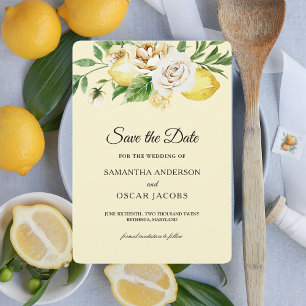 Moderne Aquarell-Pastell-Gelbe Zitronen & Blatt  Save The Date