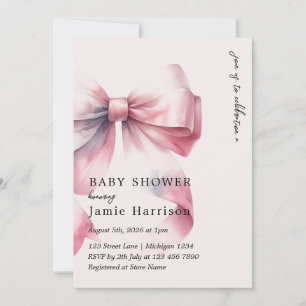Moderne Aquarell Pink Bow Kinderdusche Einladung