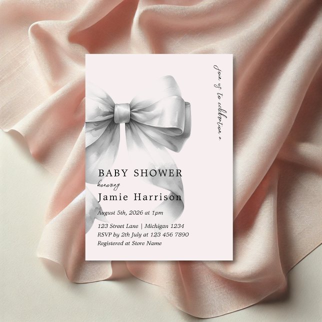 Moderne Aquarell Pink Bow Kinderdusche Einladung (Von Creator hochgeladen)