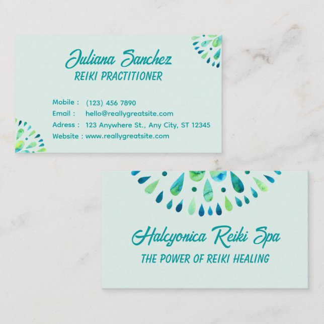 Moderne Aquarell-Reiki-Practitioner Visitenkarte (Vorne/Hinten)