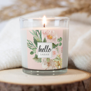 Moderne Aquarell-Rosa-Blumen & Hallo & Name Quadratischer Aufkleber