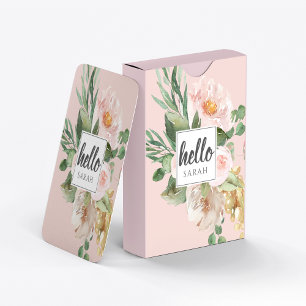 Moderne Aquarell-Rosa-Blumen & Hallo & Name Spielkarten