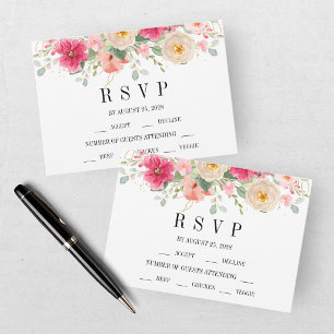 Moderne Aquarell-Rosa-Blumen-Hochzeit RSVP Karte